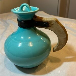 Vintage Gladding McBean Pottery Pitcher Carafe w/ Wood Handle & Lid